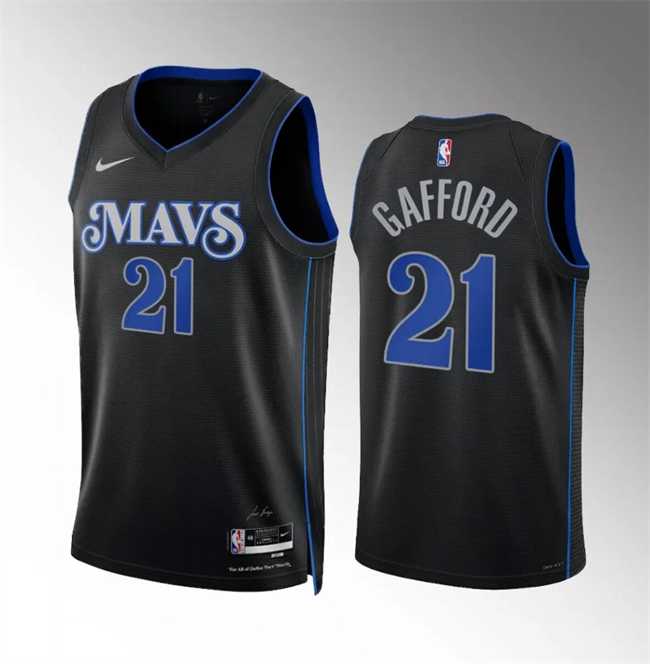 Mens Dallas Mavericks #21 Daniel Gafford Black 2023-24 City Edition Stitched Basketball Jersey Dzhi